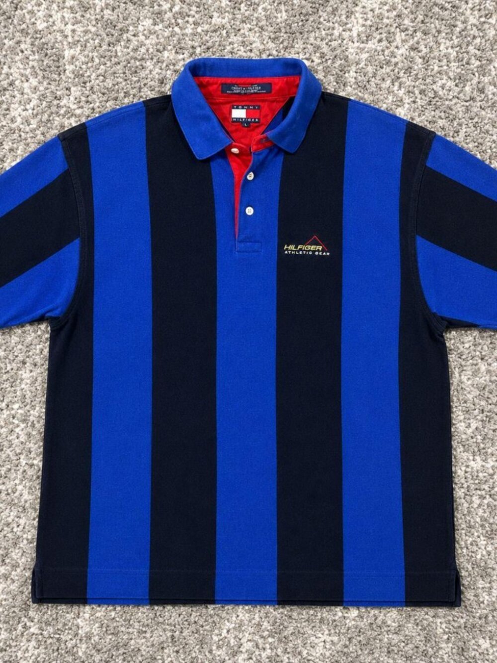 Vintage Tommy Hilfiger Striped Blue Button Down Polo Dress Shirt